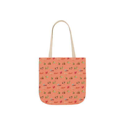 Tote bag with a colorful pattern on a white background