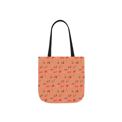 Tote bag with a colorful pattern on a white background